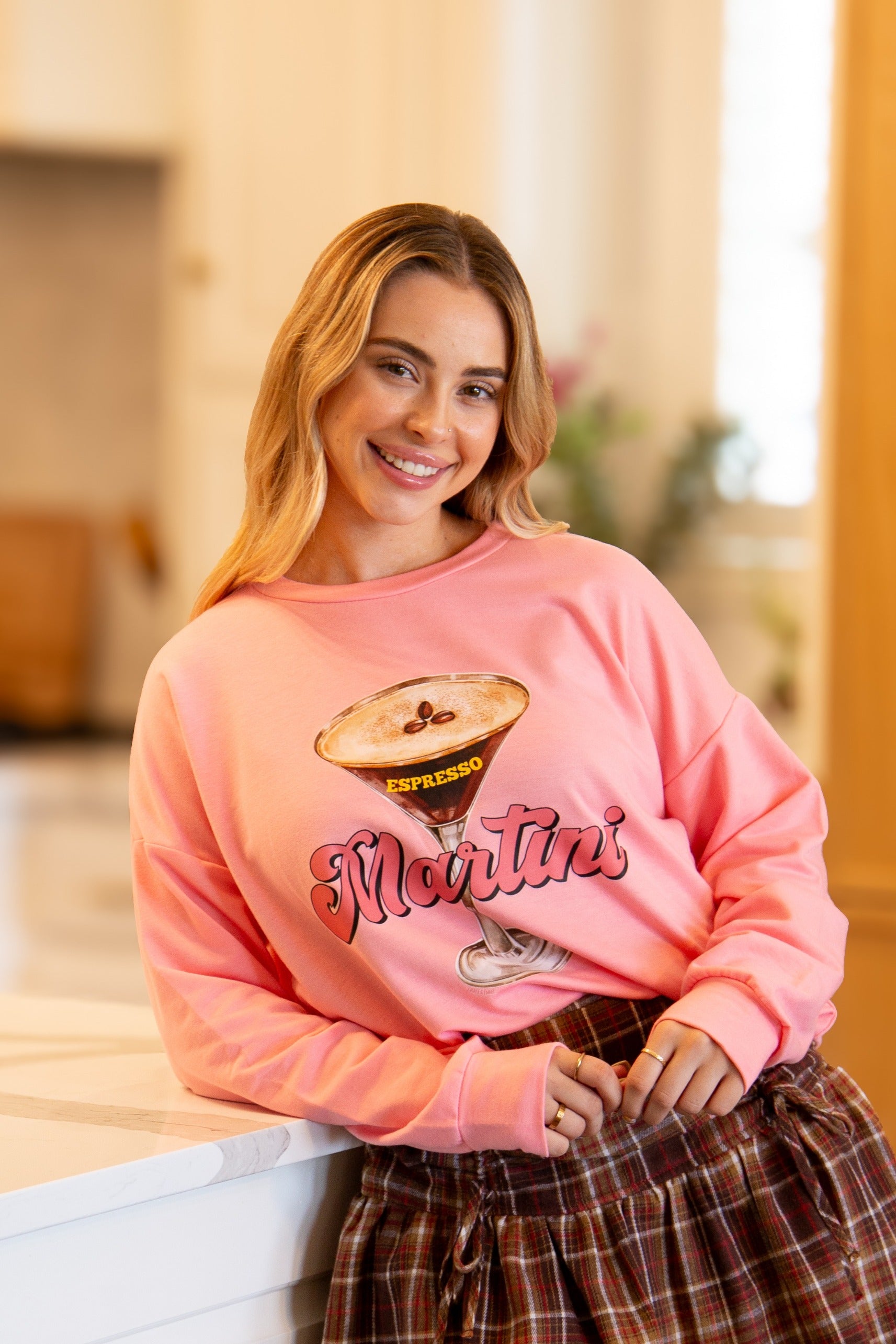 Espresso Martini on Light Weight Sweatshirt, Pink