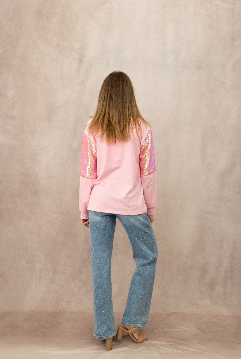 Candy Skull on Long-Sleeve Top, Pink