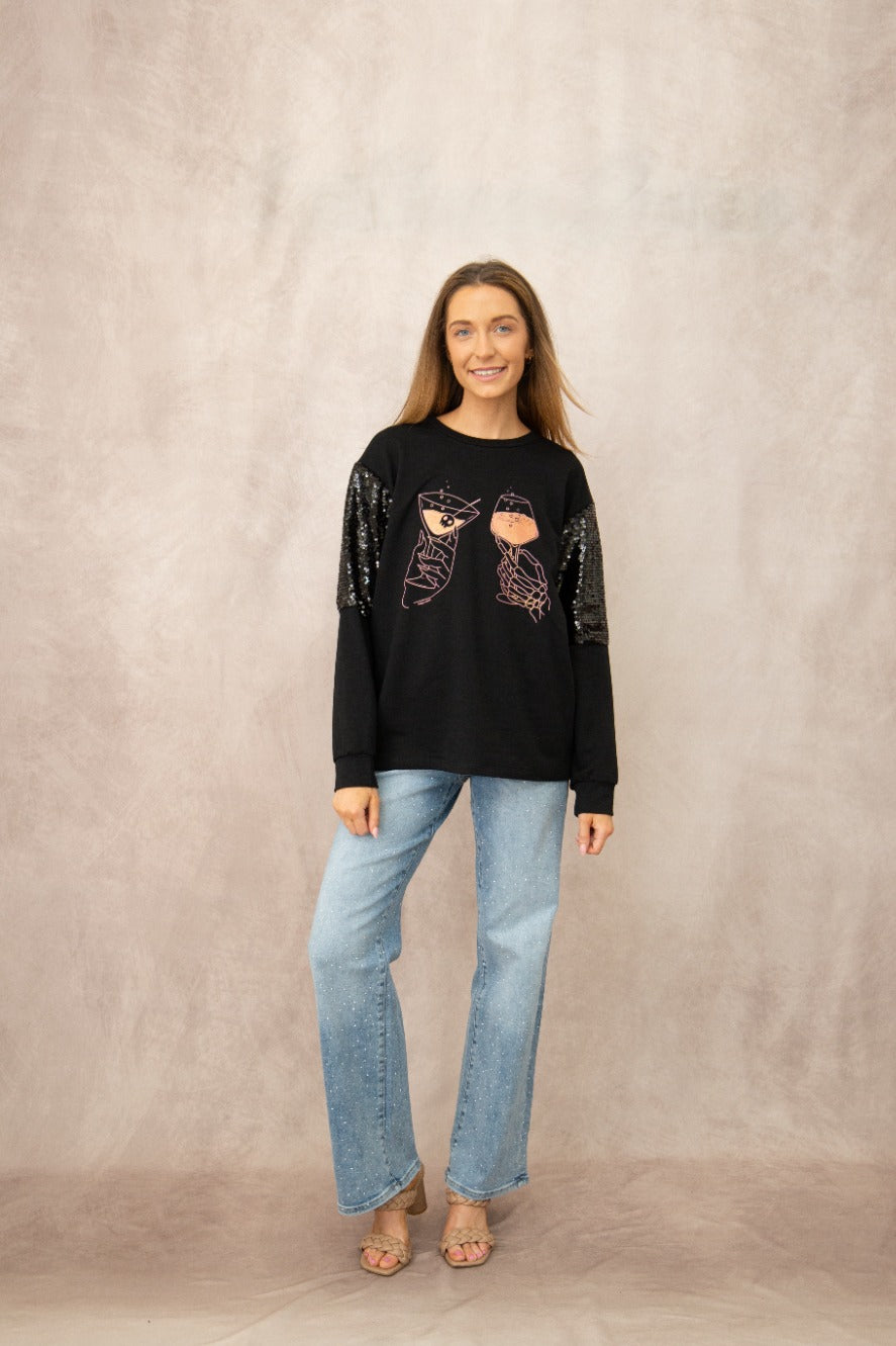 Pick Your Poison on Sequins Sweatshirt, Black