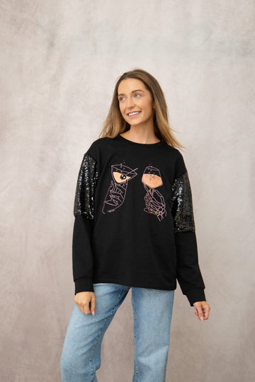 Pick Your Poison on Sequins Sweatshirt, Black