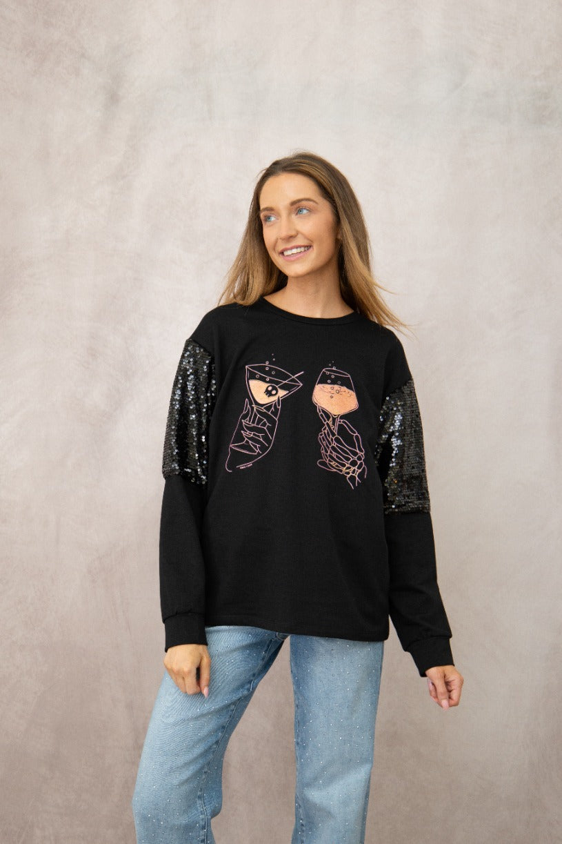 Pick Your Poison on Sequins Sweatshirt, Black