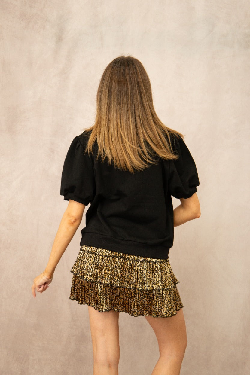 Ribcage Halloween Puff Sleeve Tee, Black