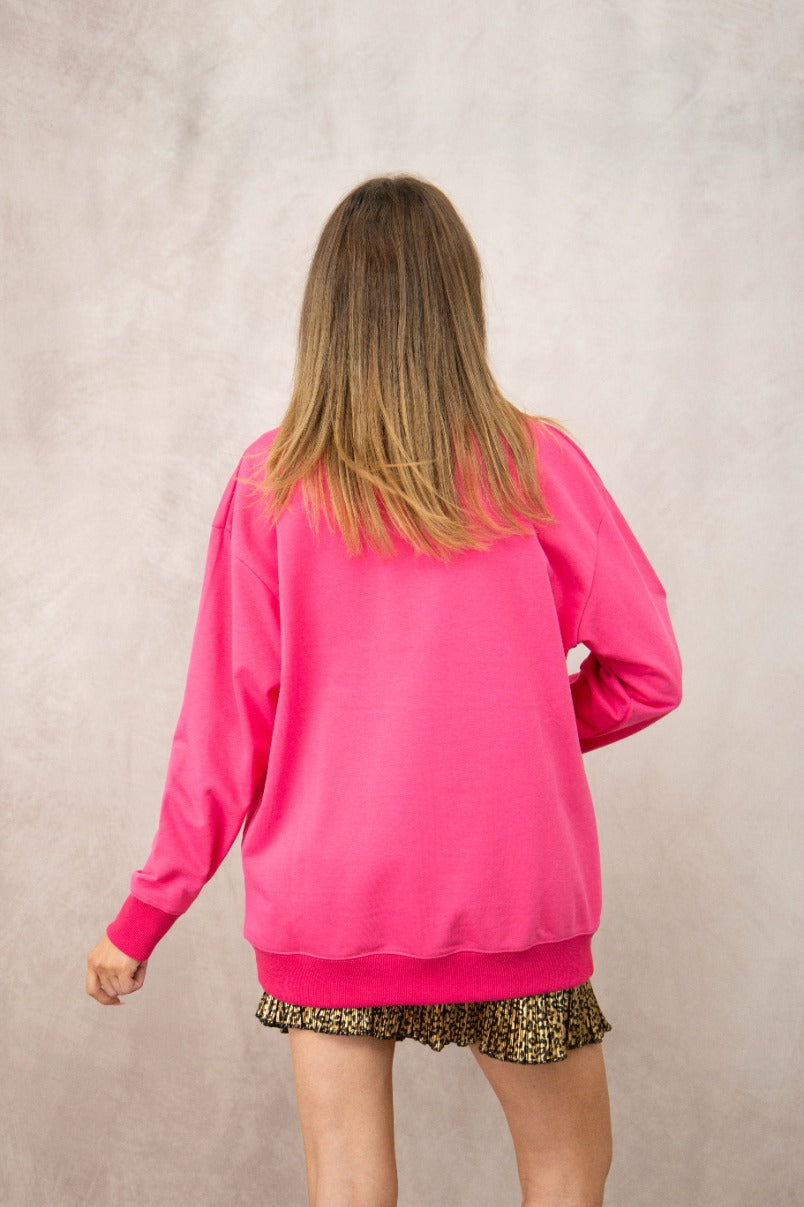Jack-O'-Lantern Halloween Mock Neck, Hot Pink