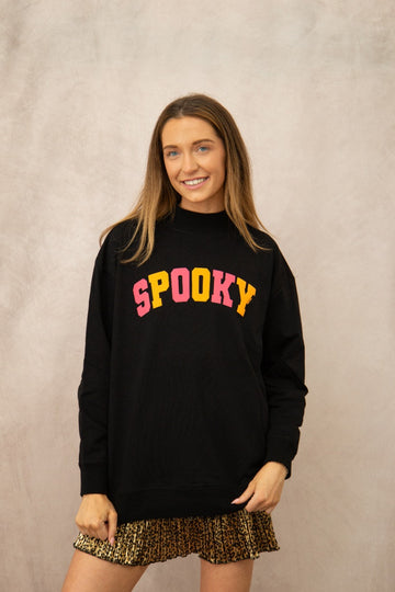 'Spooky' Halloween Mock Neck Sweatshirt, Black