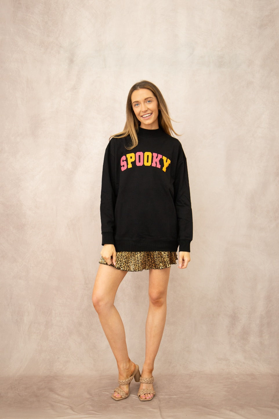 'Spooky' Halloween Mock Neck Sweatshirt, Black