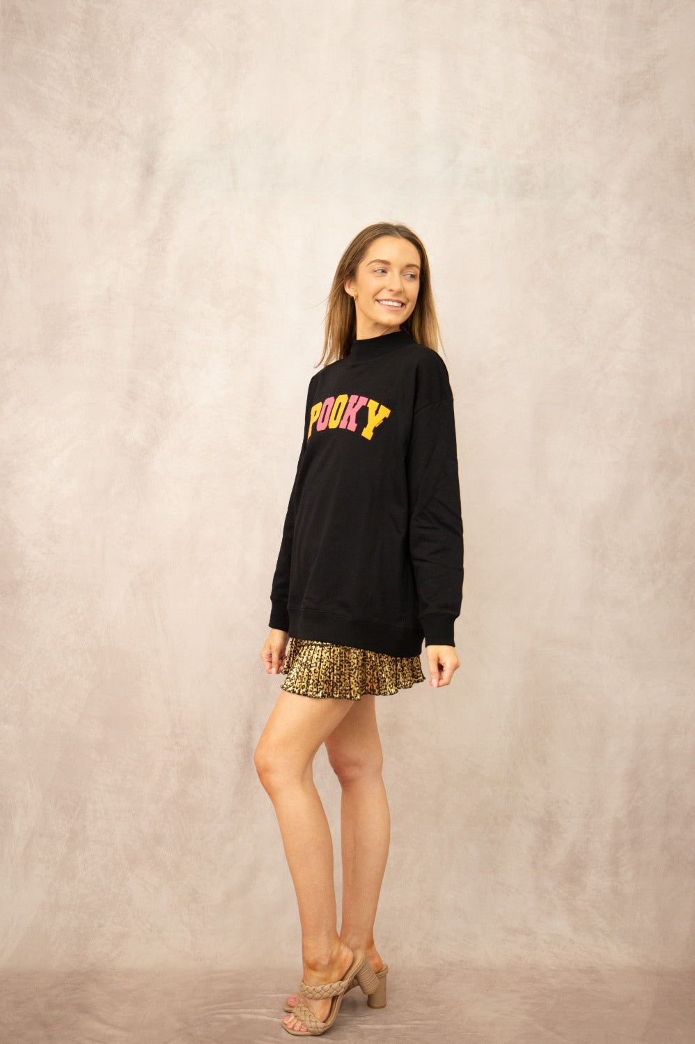 'Spooky' Halloween Mock Neck Sweatshirt, Black