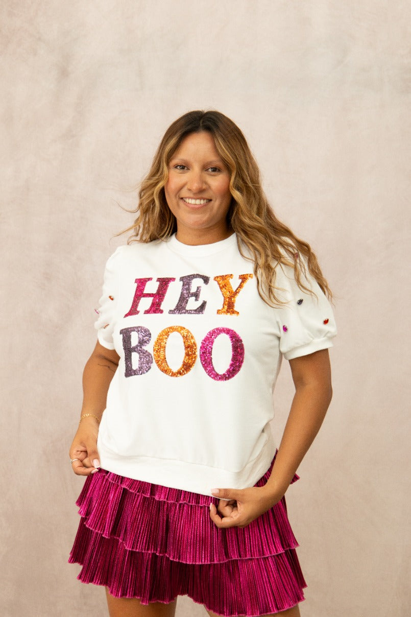 Sequin 'Hey Boo' Halloween Top