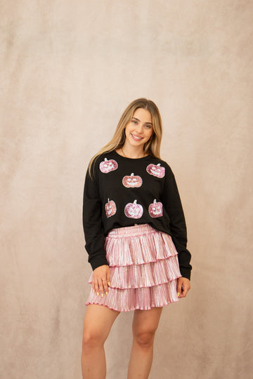 Glitter Pumpkins on Black Long-Sleeve Shirt