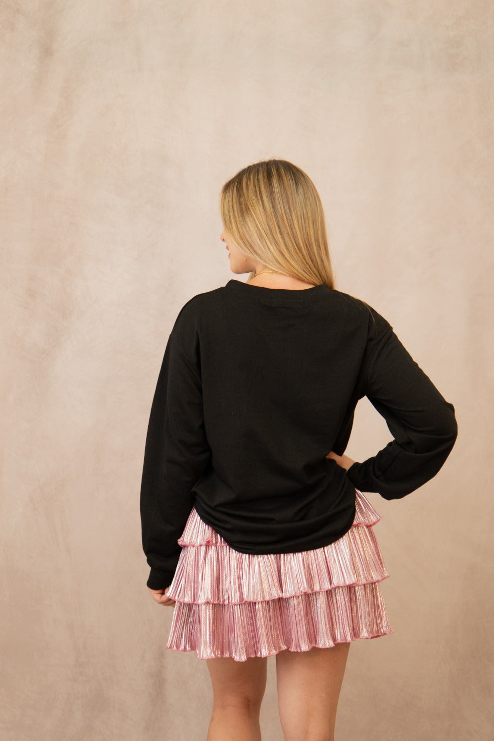Glitter Pumpkins on Black Long-Sleeve Shirt