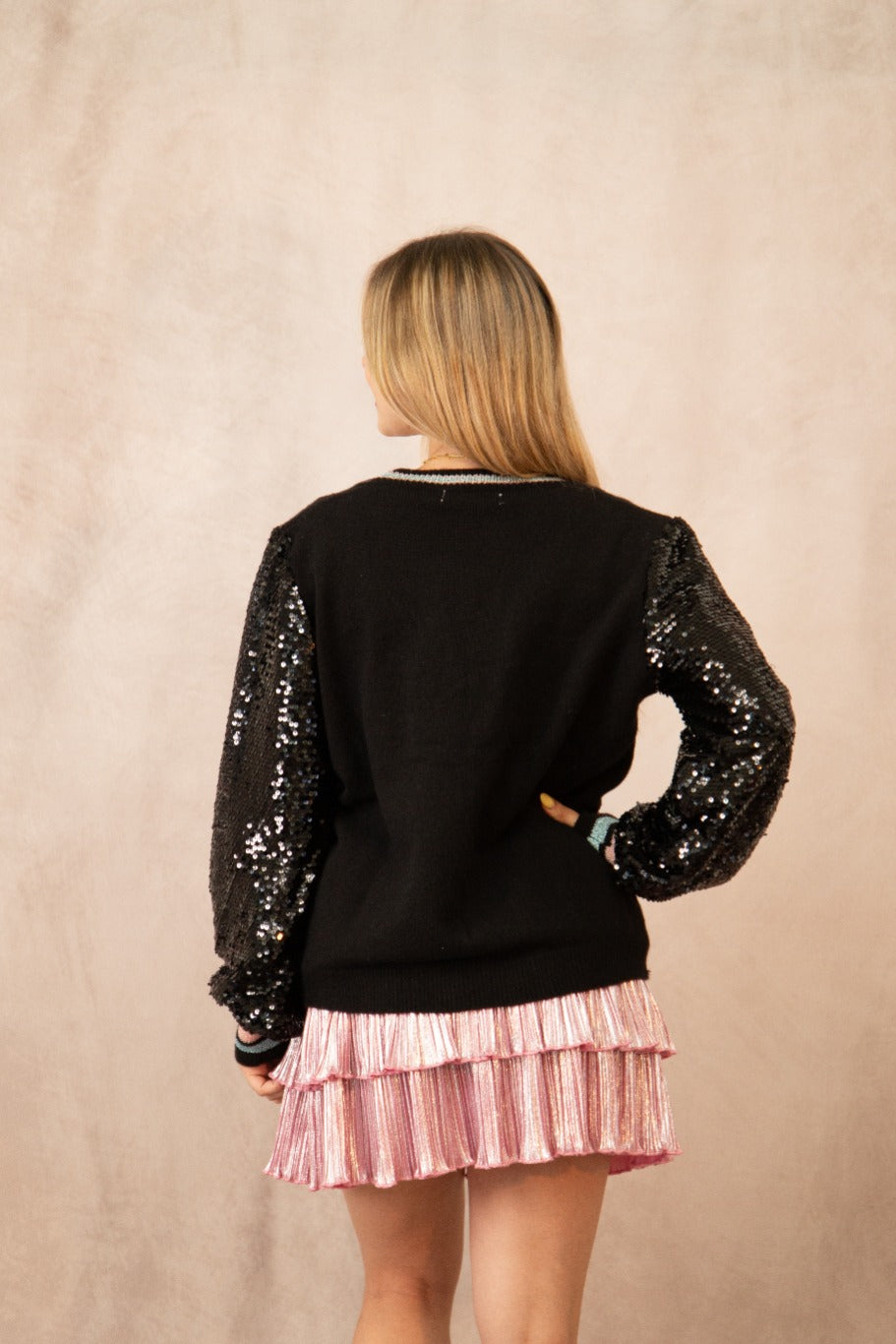 Glitter Skulls on Black Cardigan
