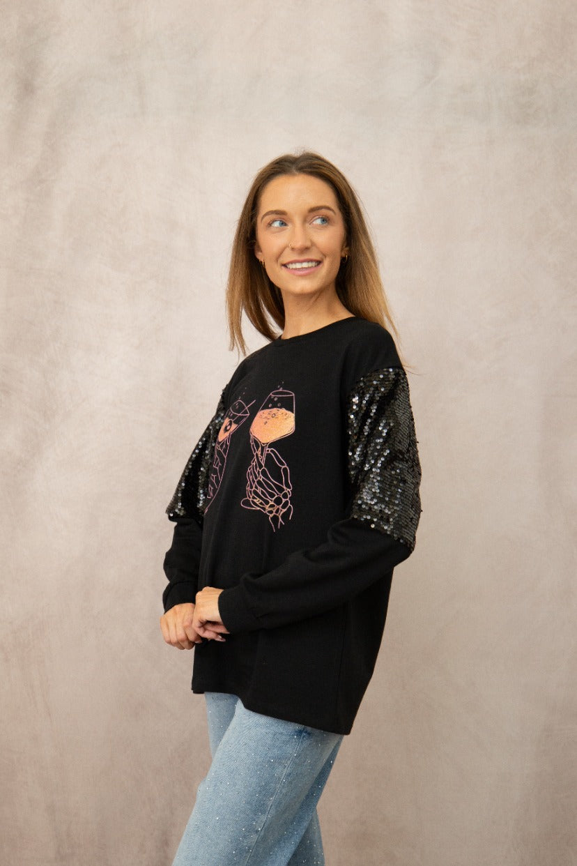 Pick Your Poison on Sequins Sweatshirt, Black