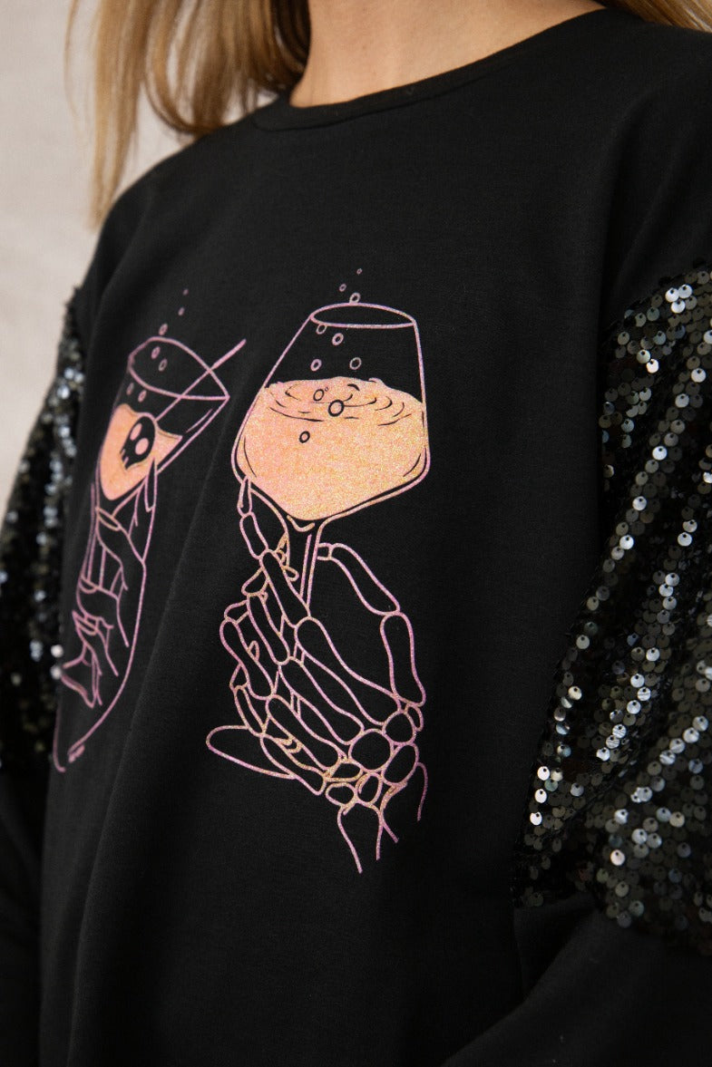 Pick Your Poison on Sequins Sweatshirt, Black