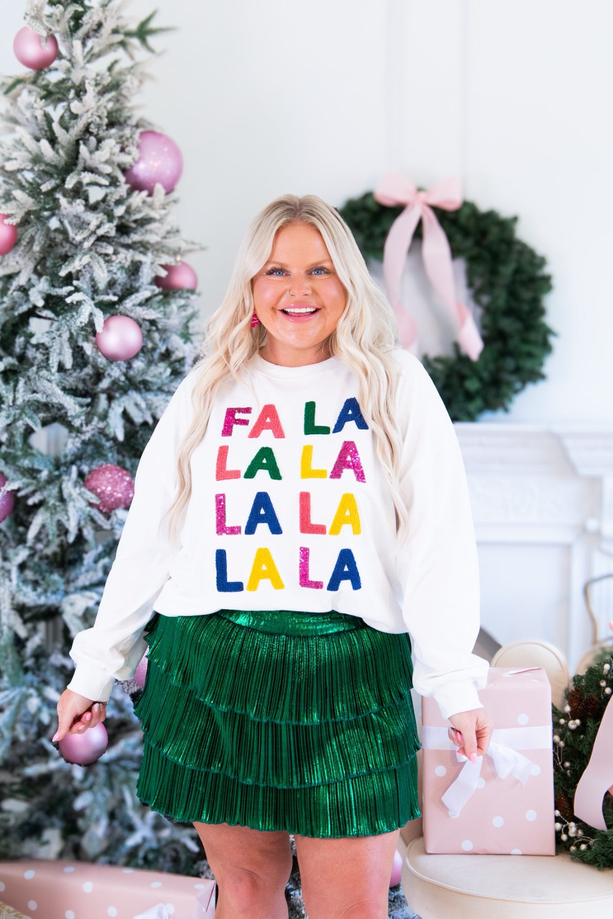 Fa La La on White Longsleeve Top