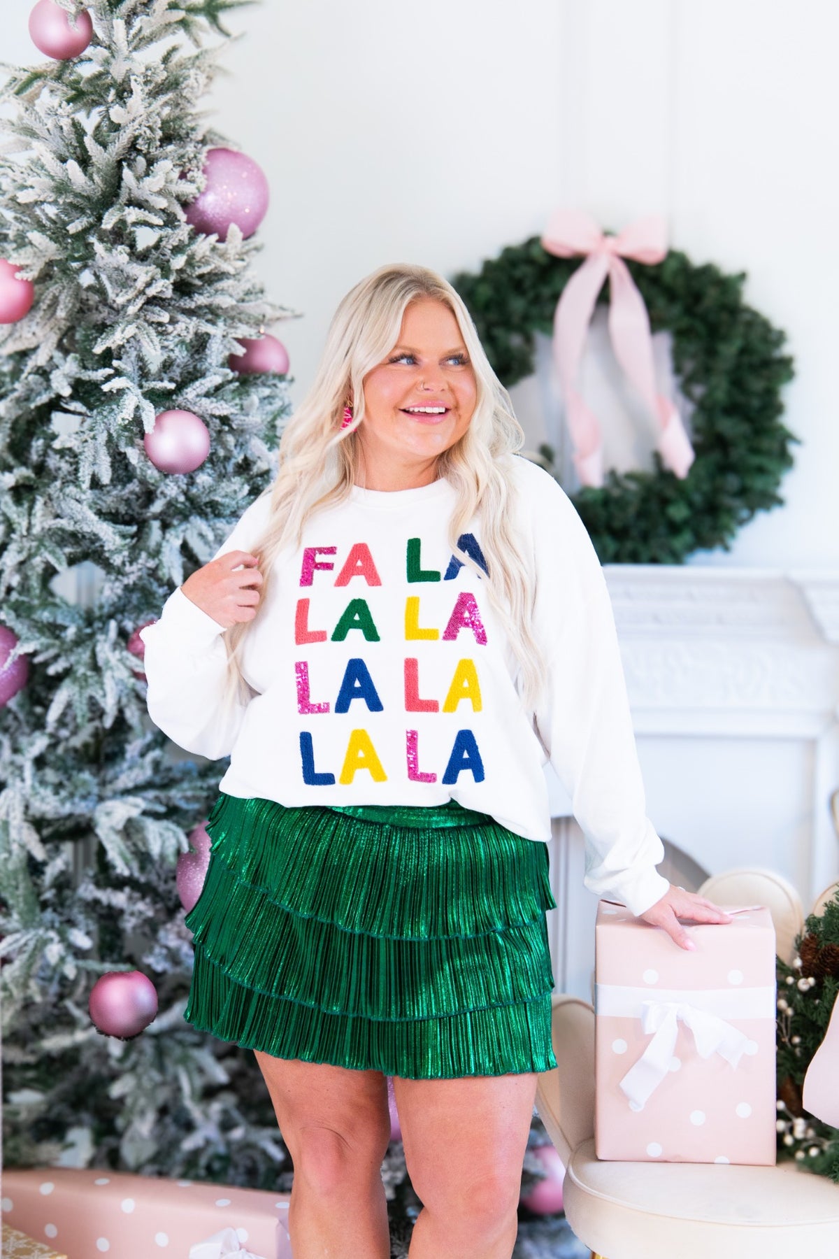 Fa La La on White Longsleeve Top