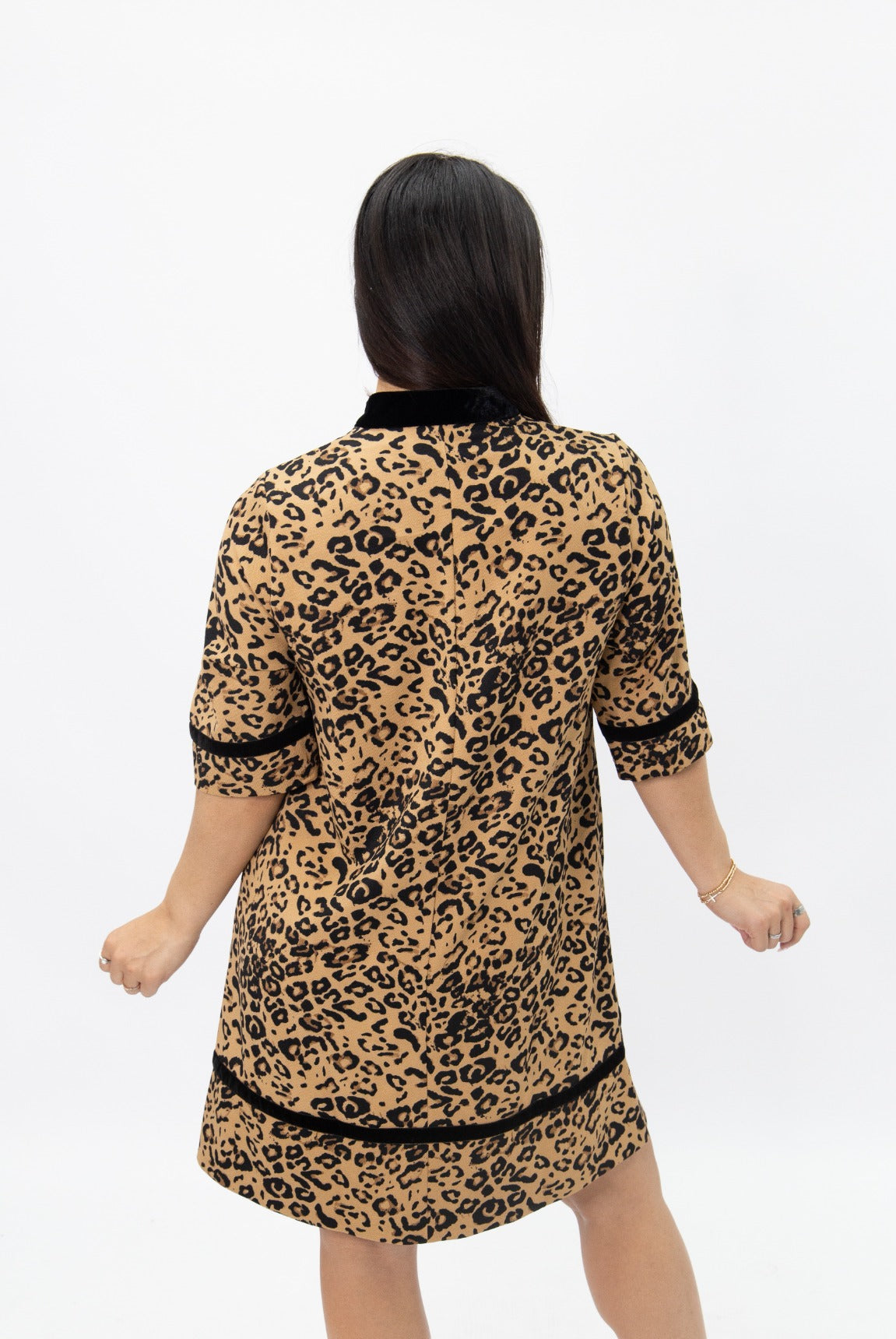 Tunic Dress with Velvet Trim, Leopard