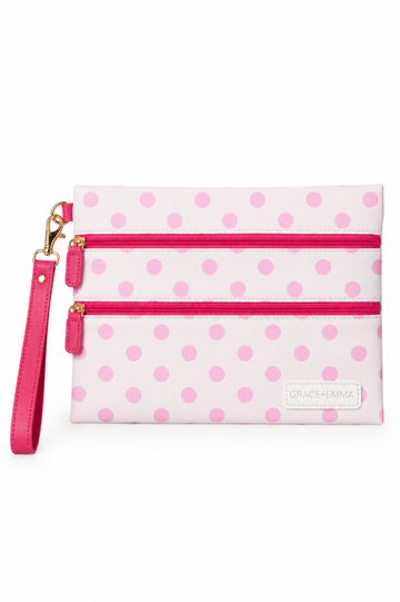 Double Zipper Versi Bag, Pink Polka-Dot