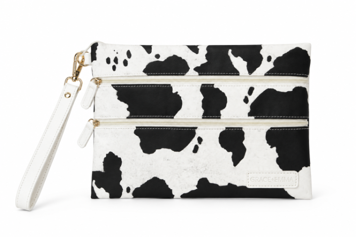 Double Zipper Versi Bag, Cow Print