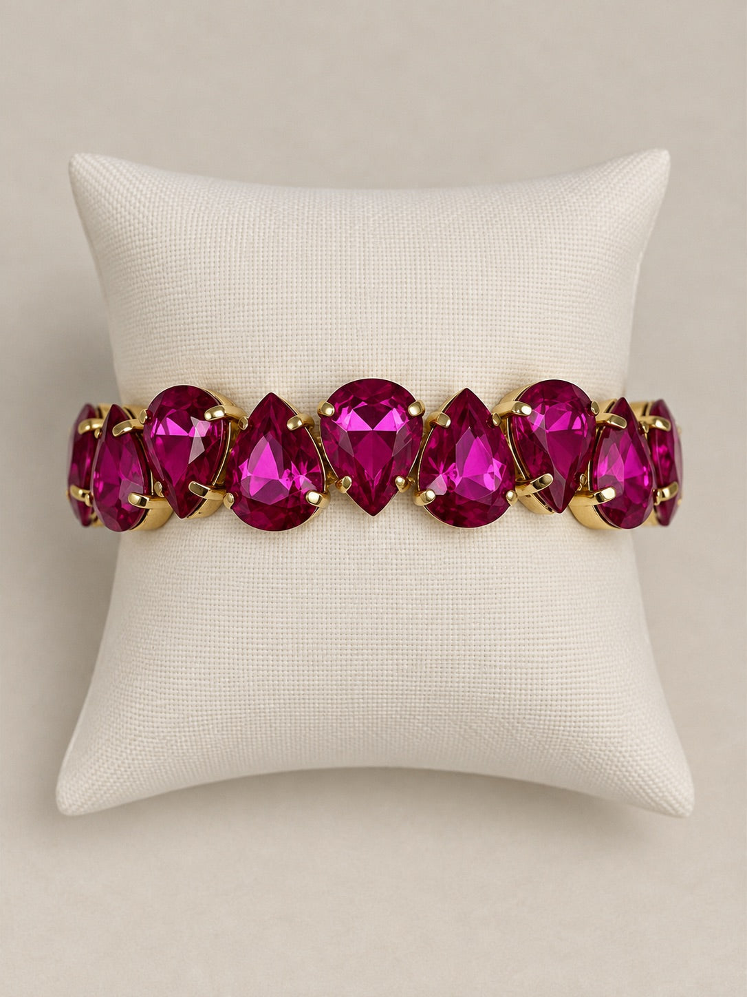 Stretch Bracelet with Teardrop Stones, Hot Pink