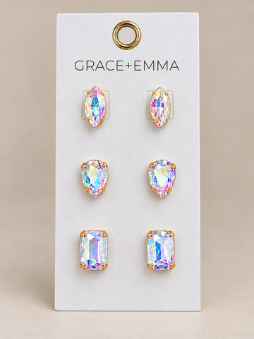 3 different stones set Earrings, AB