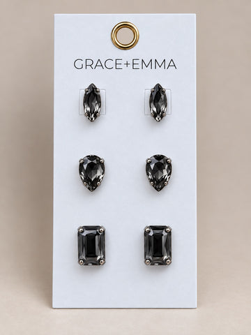 3 different stones set Earrings, Black