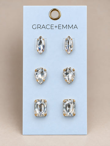 3 stones set Earrings, Clear