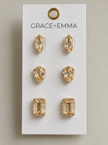 3 different stones set Earrings, Champagne