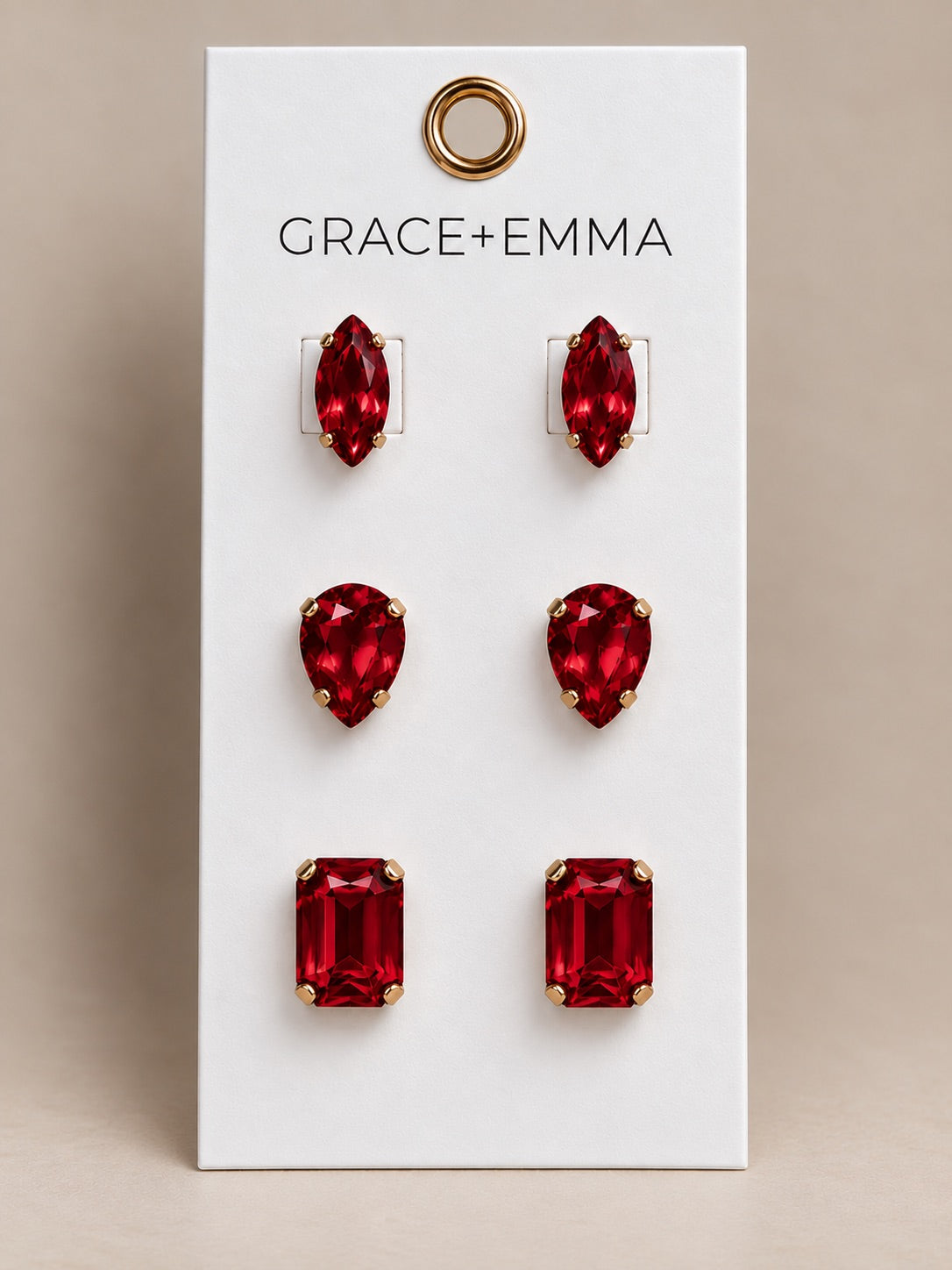 3 different stones set Earrings, Red
