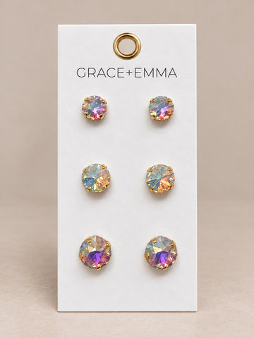 3 stones set Earrings, AB