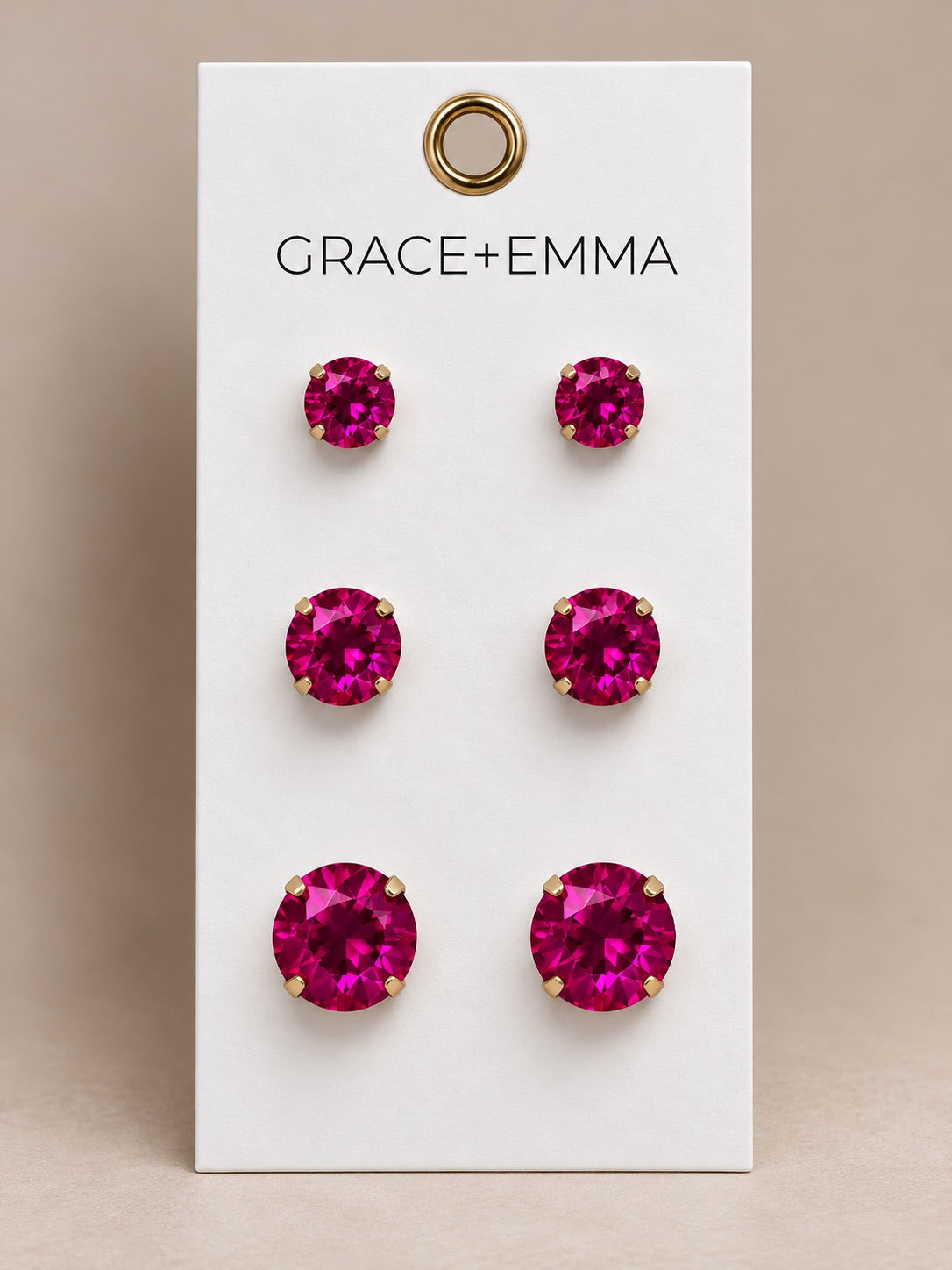 3 stones set Earrings, Hot Pink