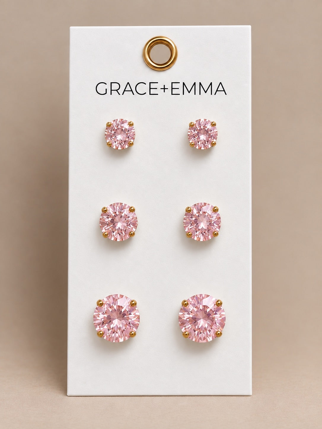 3 stones set Earrings, Light Pink