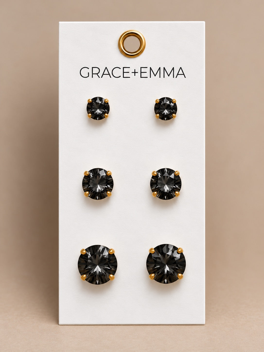 3 stones set Earrings, Black