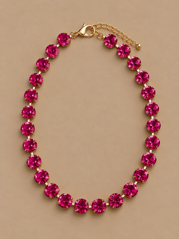 Gemmies Round Stones Necklaces, Hot Pink