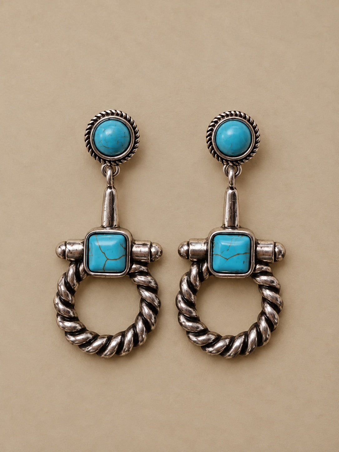 Turquoise and Silver Hoop Earrings