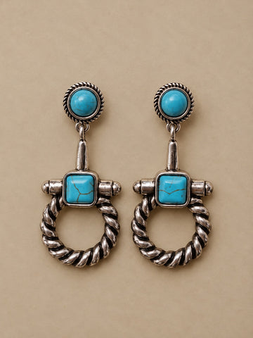 Turquoise and Silver Hoop Earrings
