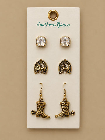 Clear stone with Horse Shoe and Boots, Copper