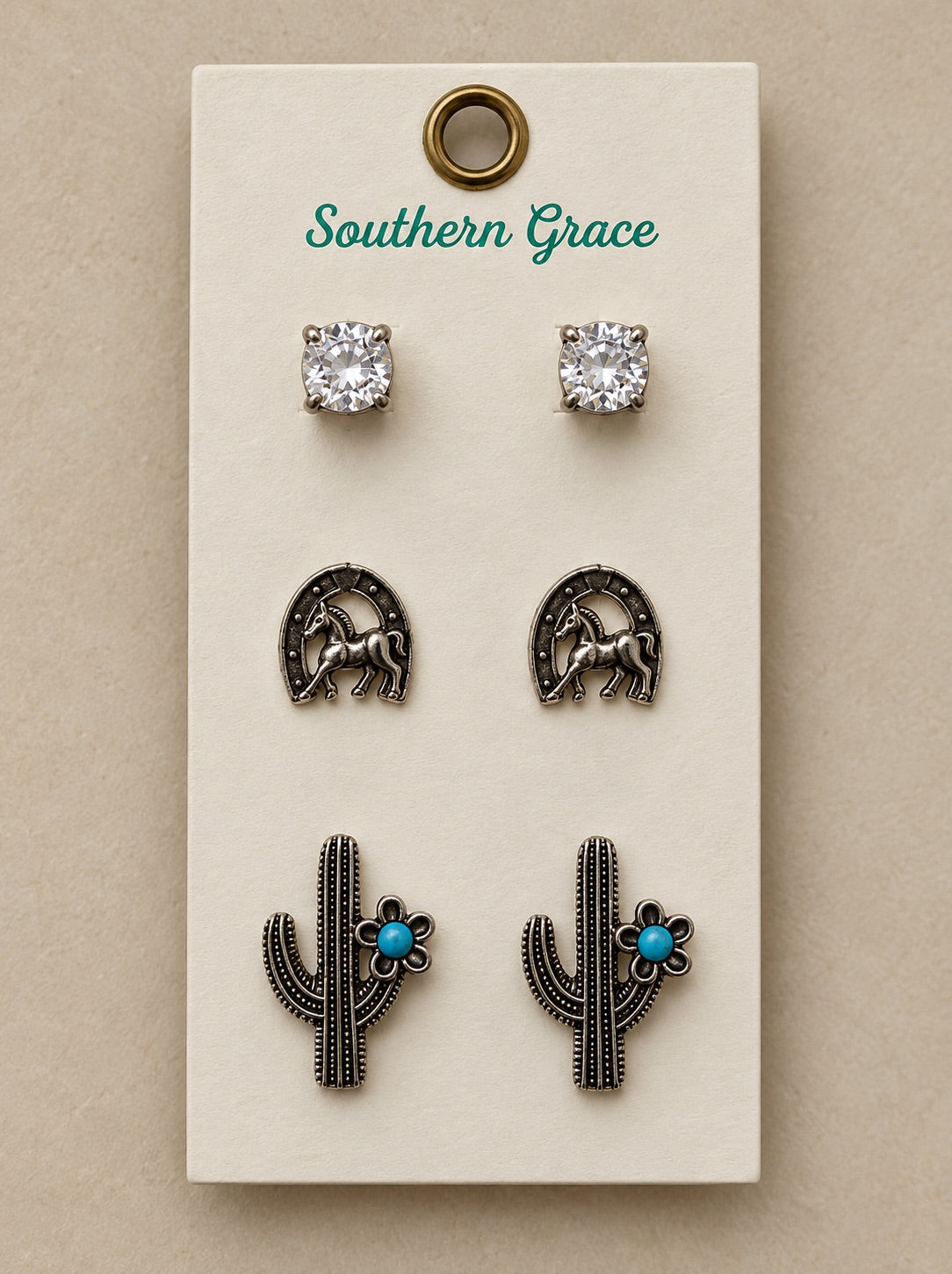 Clear stone with Horse Shoe and Cactus