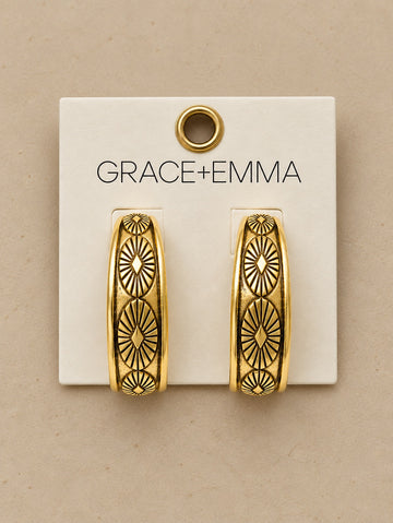 Gold Tooled metal Earrings.