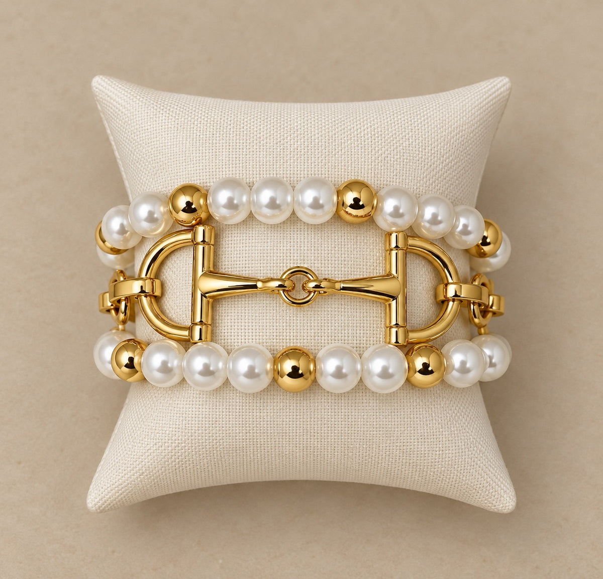 3-Strand Pearl and Gold Bracelet Stack