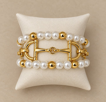 3-Strand Pearl and Gold Bracelet Stack