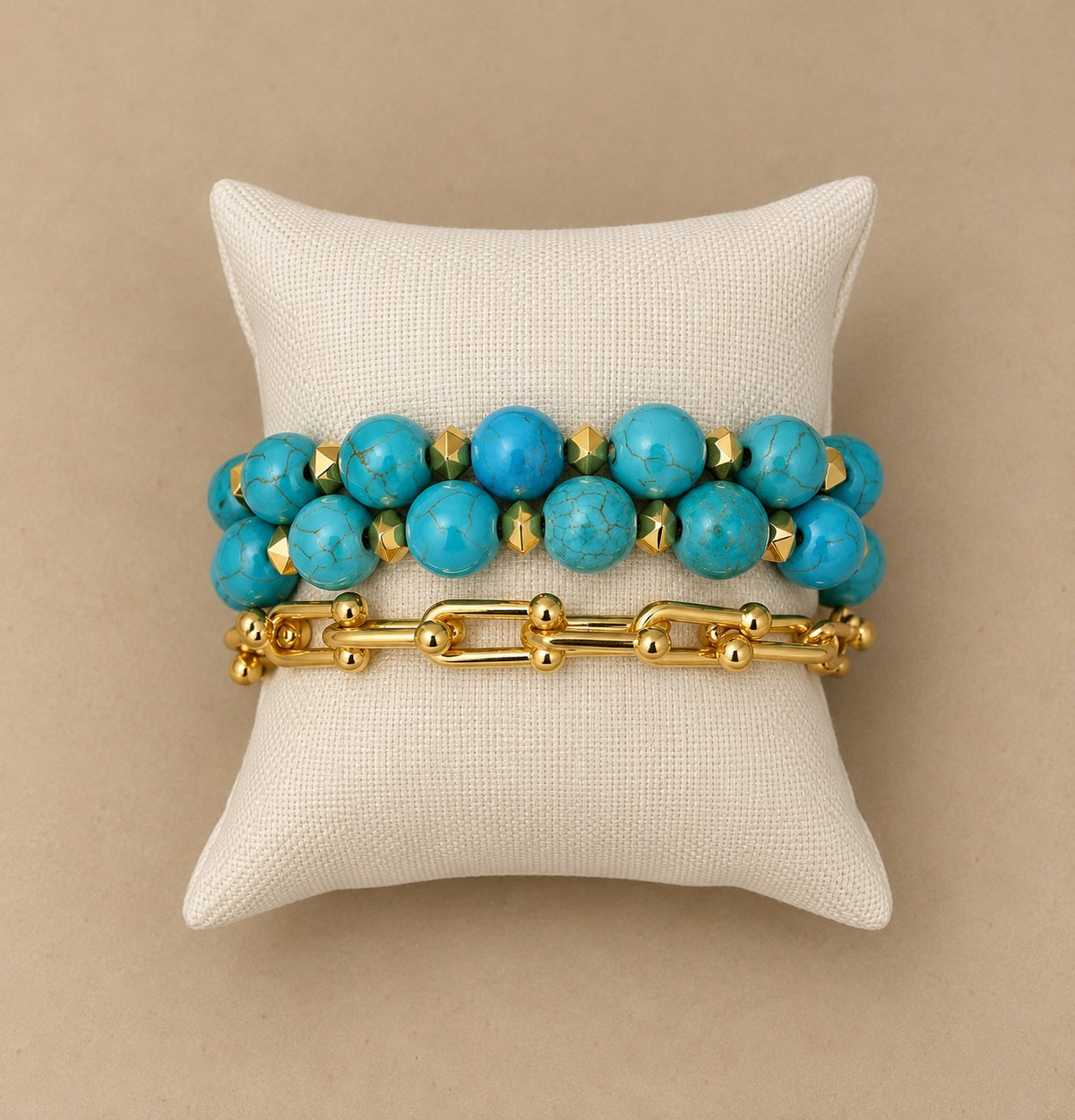 3-Strand Turquoise and Gold Bracelet