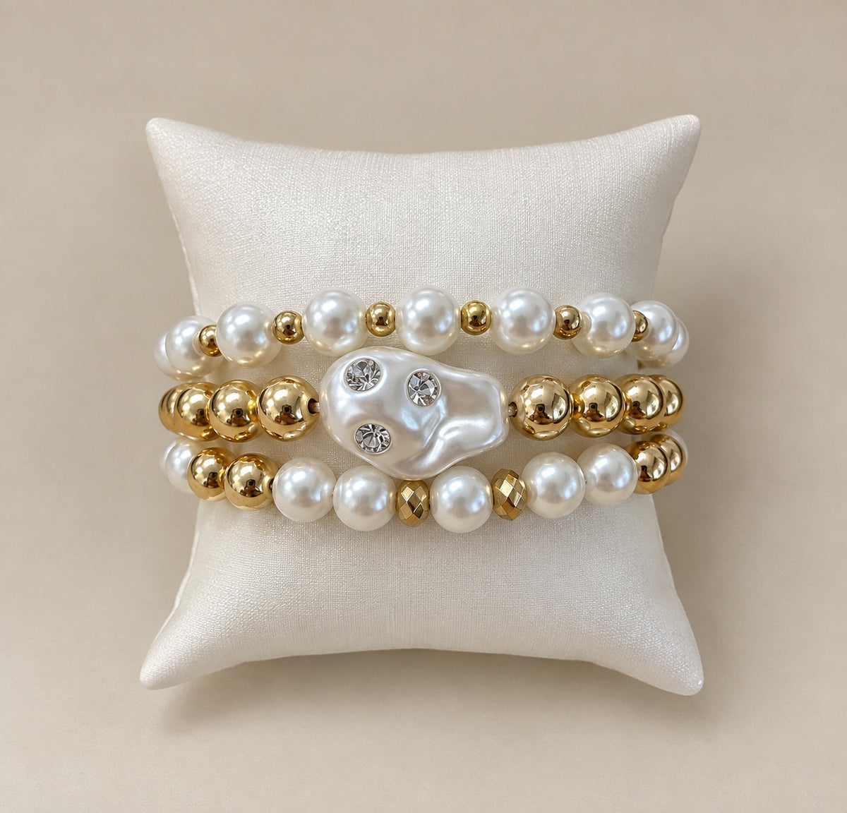 Stack of 3 Pearl and Gold