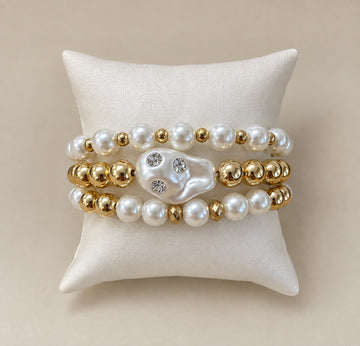 Stack of 3 Pearl and Gold
