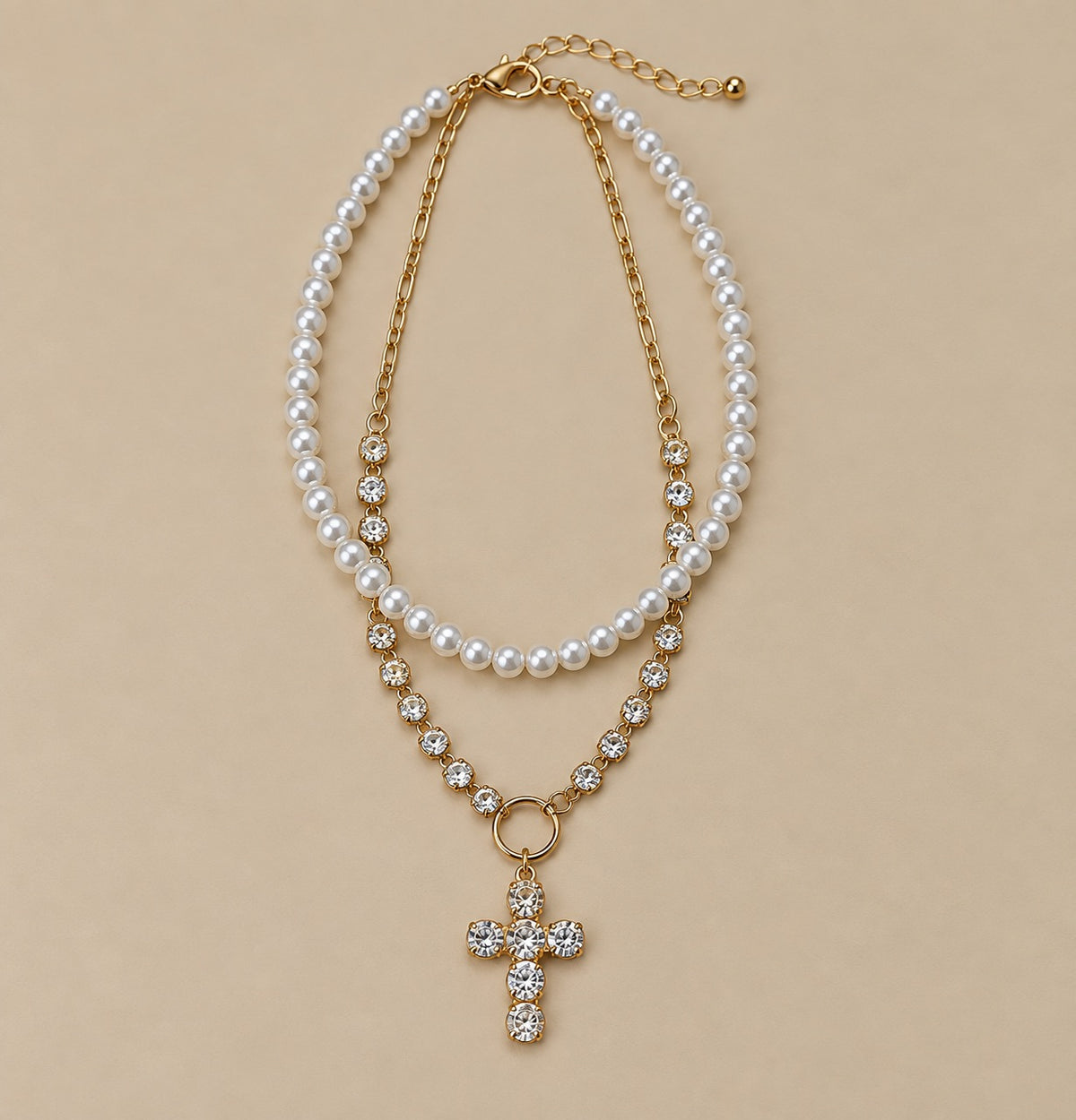 Stunning Layered with Pearl and Cross