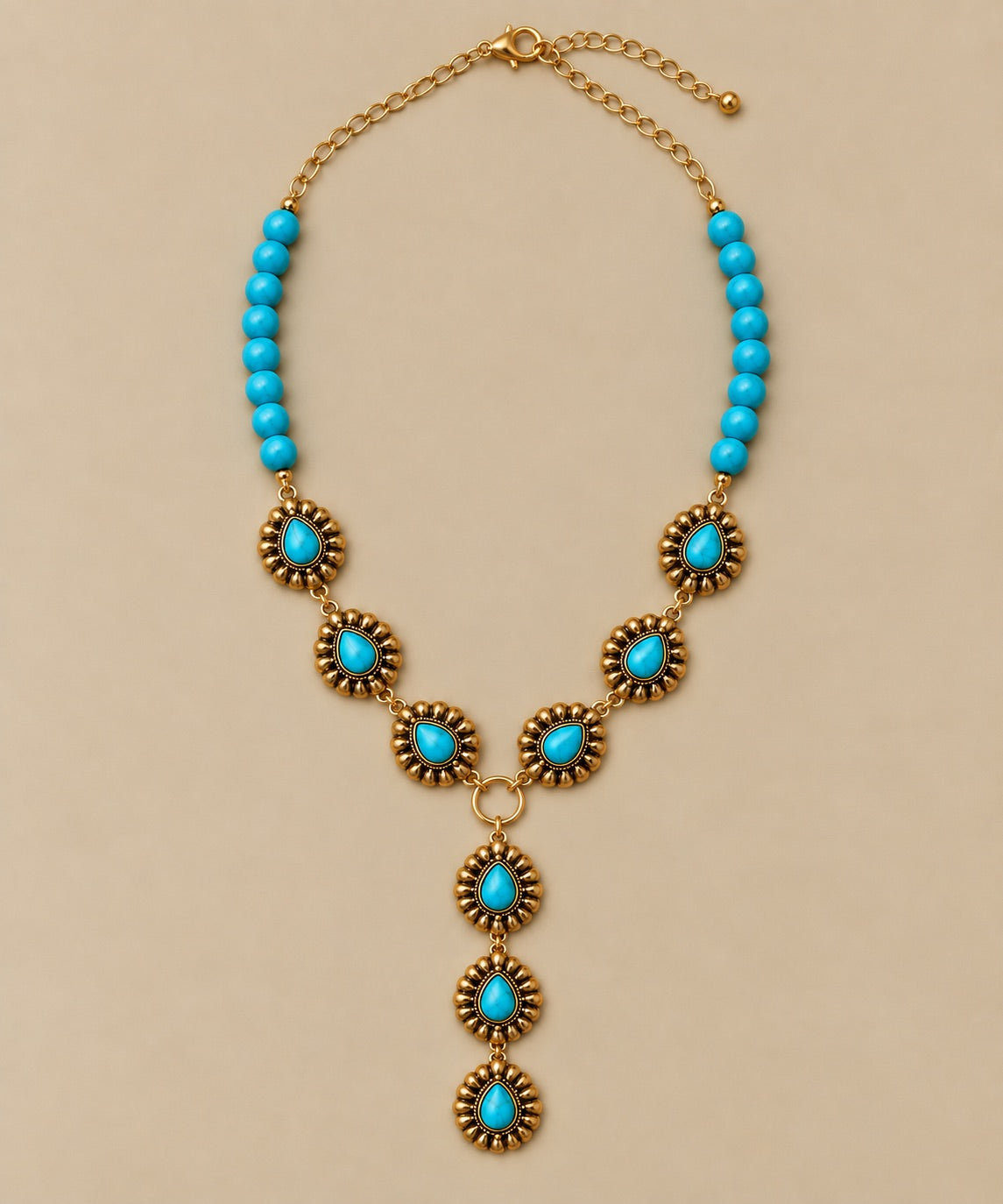 Turquoise Stones with Lariat Gold Necklaces