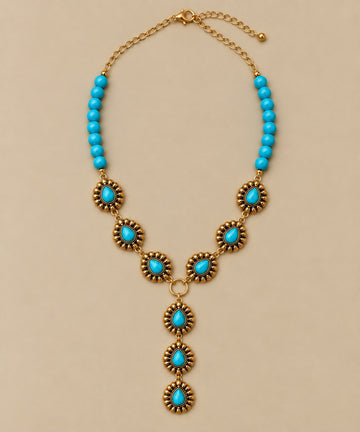 Turquoise Stones with Lariat Gold Necklaces