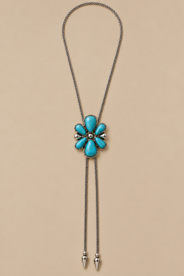 Silver Bolo Necklaces with Turquoise Stone Concho