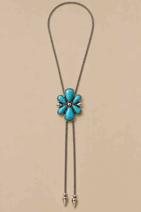 Silver Bolo Necklaces with Turquoise Stone Concho