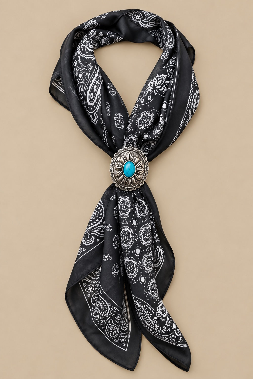 Silky Scarf with Concho Slide, Black