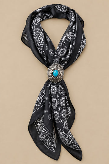 Silky Scarf with Concho Slide, Black