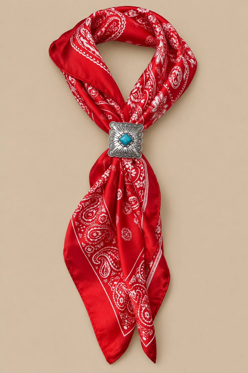 Silky Scarf with Concho Slide, Red